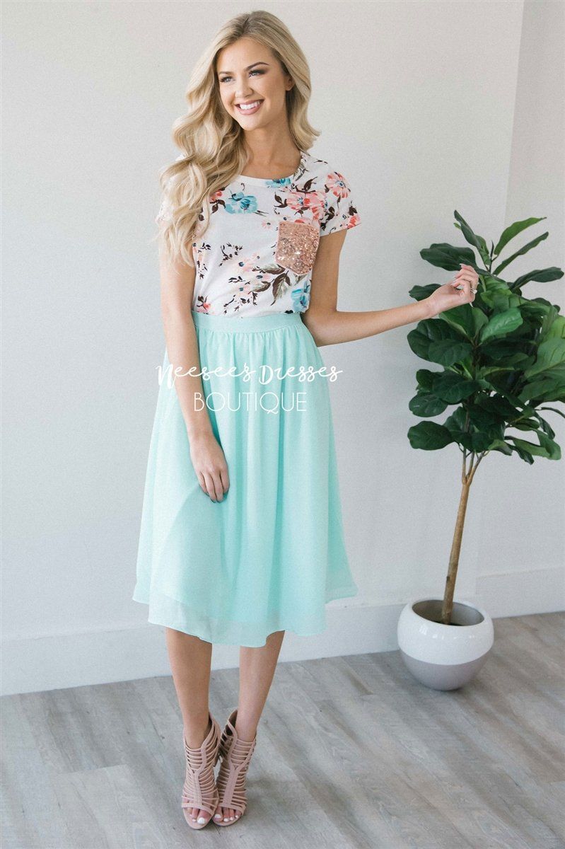 Mint Chiffon Skirt Skirts vendor-unknown