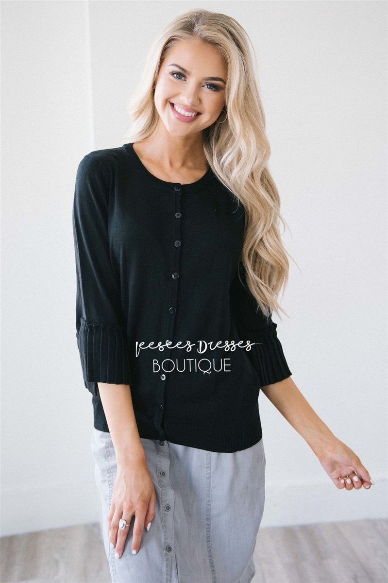 Pleated Bell Sleeve Cardigan Tops vendor-unknown