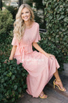 Polka Dot Flutter Sleeve Tiered Maxi Dress Modest Dresses vendor-unknown Peachy Pink S