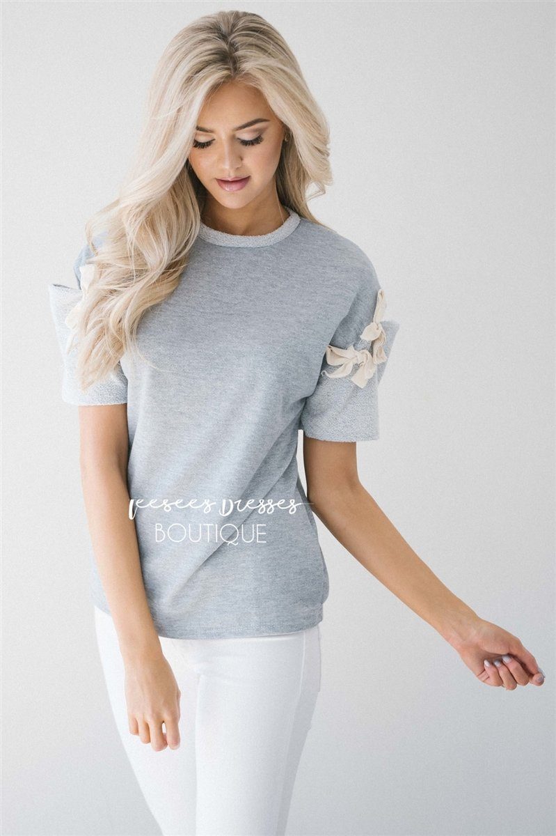 Double Tie Sleeve Top Tops vendor-unknown S Light Gray