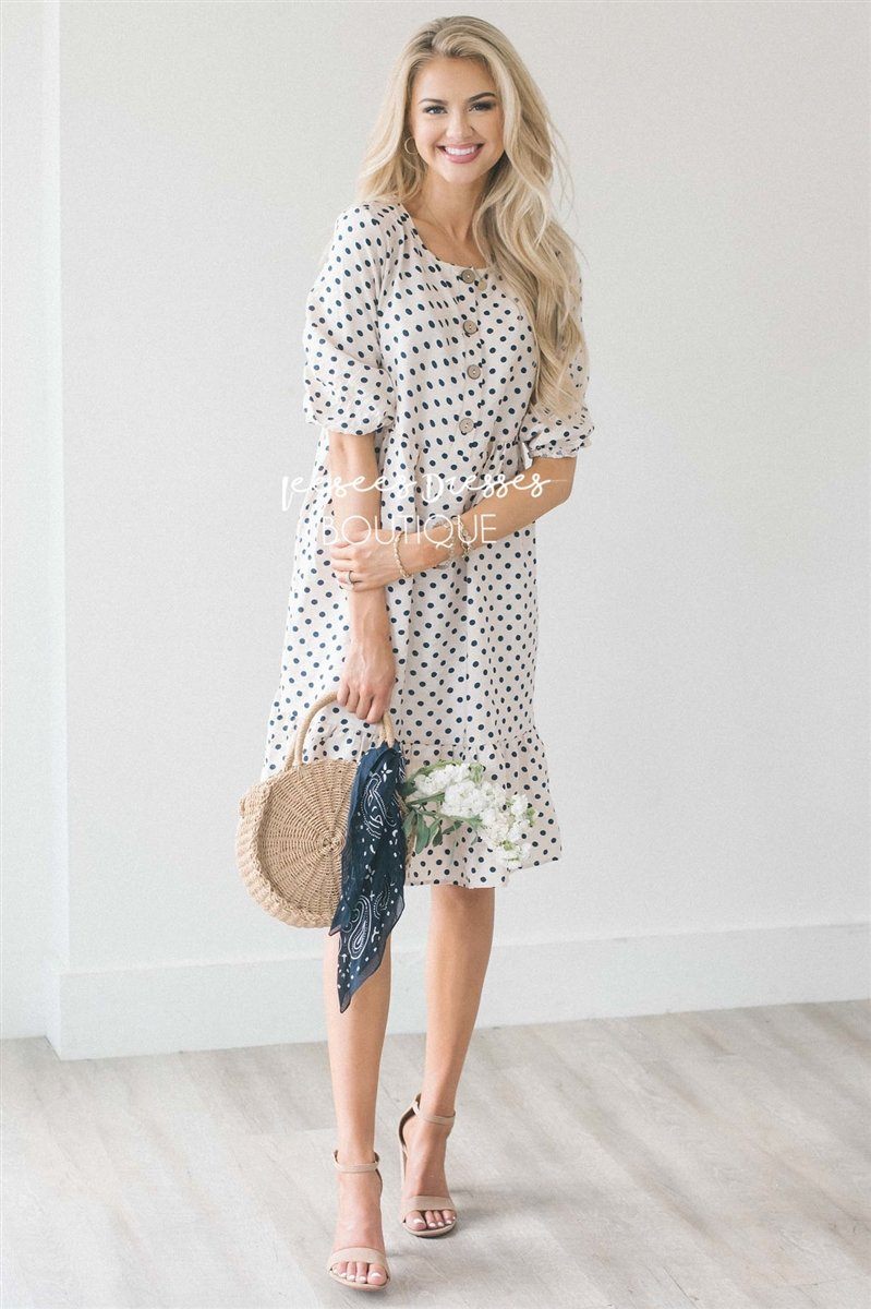 The Ivanna Modest Dresses vendor-unknown S Cream & Navy Polka Dots