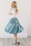 Shimmery Slate Blue Pleated Full Skirt Skirts vendor-unknown S Shimmer Blue Gray