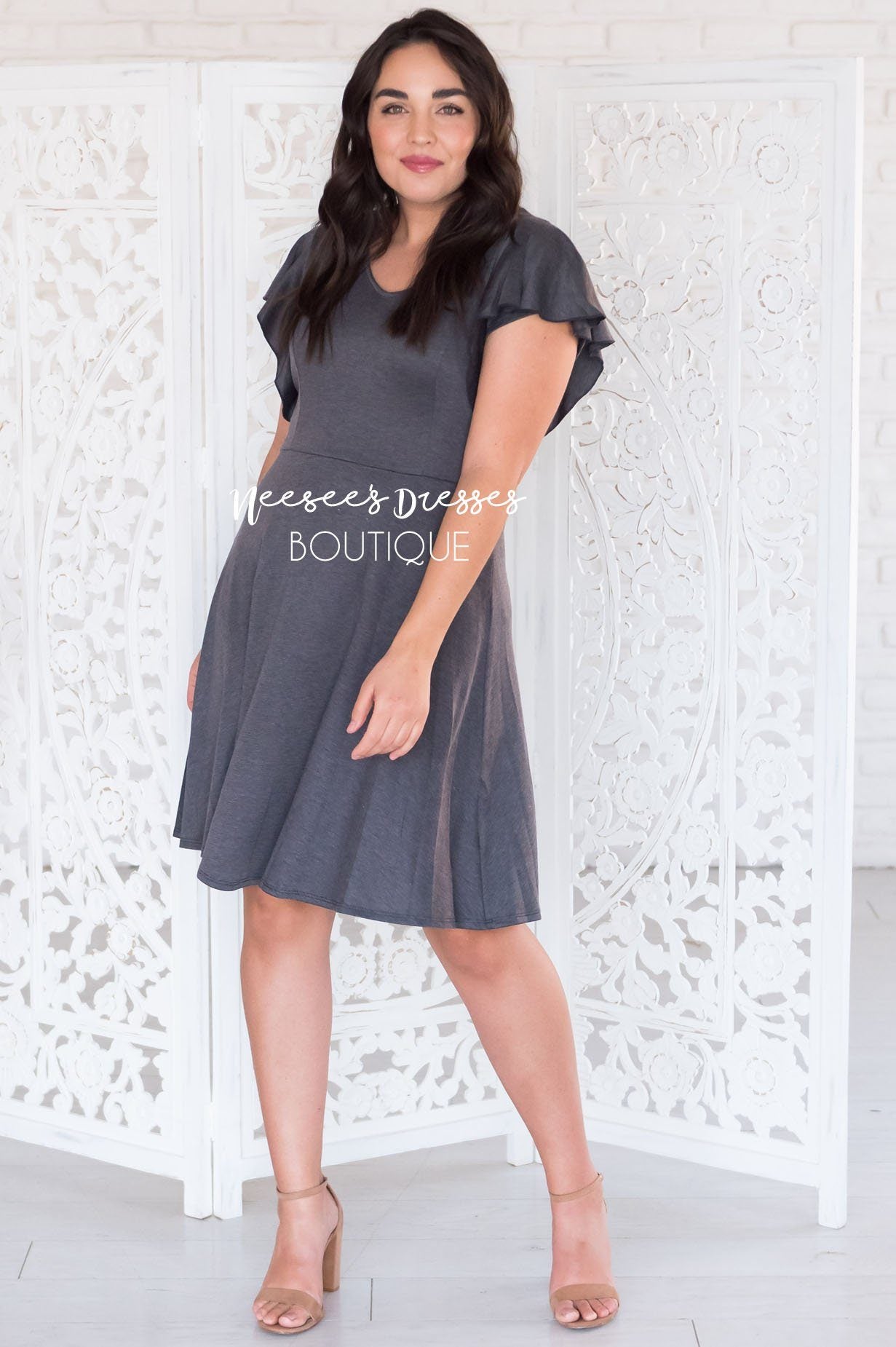 The Daisie Ruffle Shoulder Dress Modest Dresses vendor-unknown