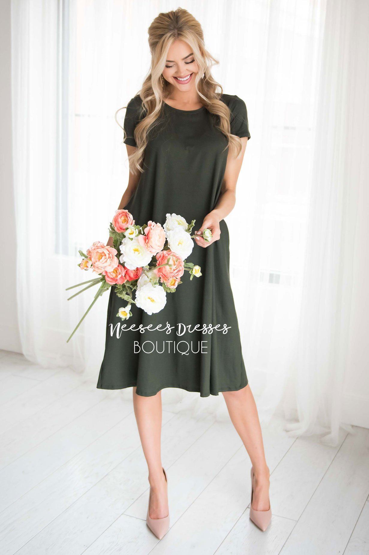 FREE Dress Modest Dresses vendor-unknown Deep Olive Swing S