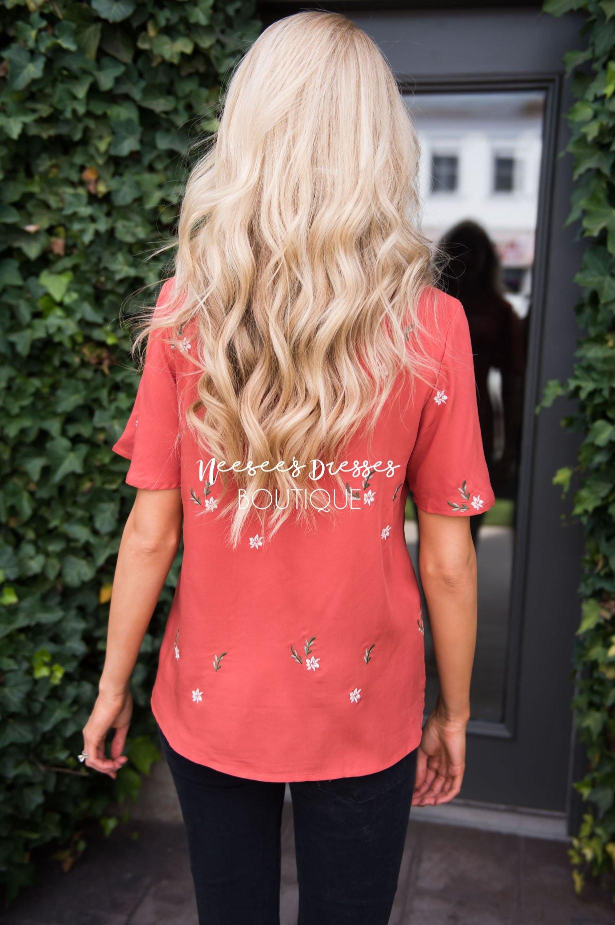 Dashing Daisy Embroidered Blouse Tops vendor-unknown