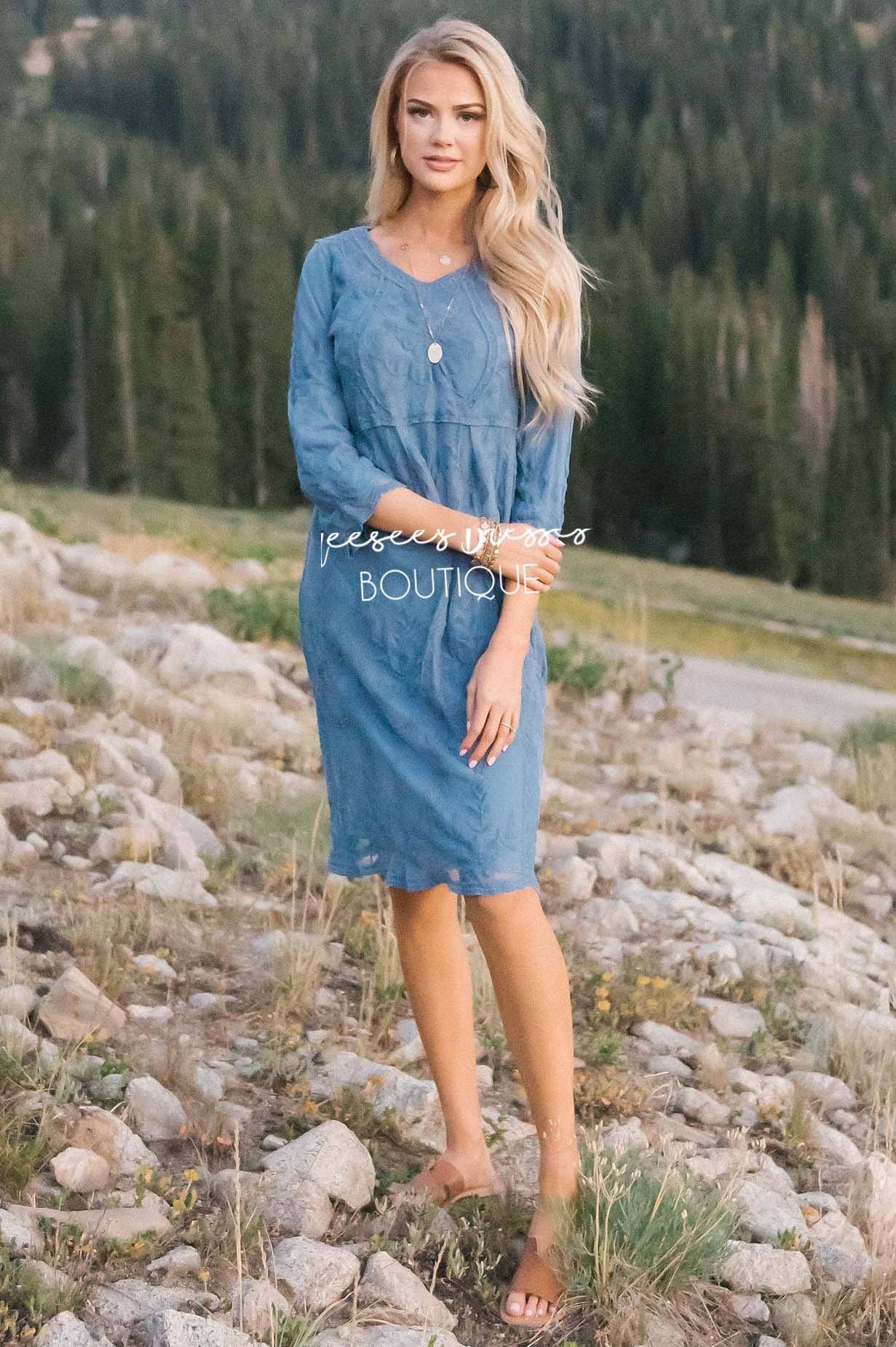 Day Dreamer Lace Dress in Cornflower Blue Modest Dresses vendor-unknown