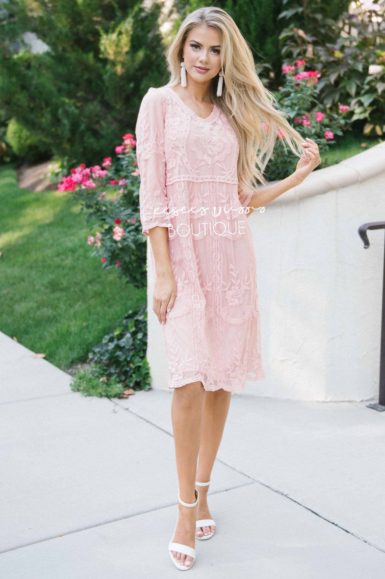 Day Dreamer Lace Dress in Dusty Mauve Modest Dresses vendor-unknown