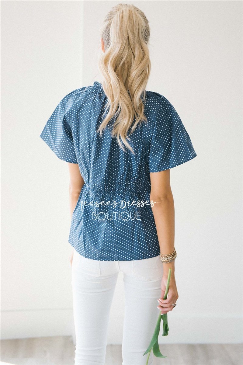 Polka Dot Cinched Peplum Top Tops vendor-unknown