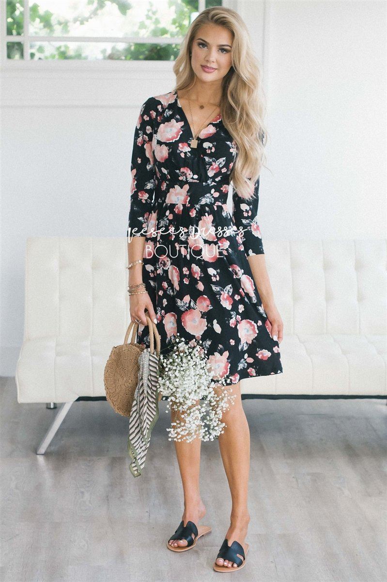The Quinn Modest Dresses vendor-unknown Black Floral XS