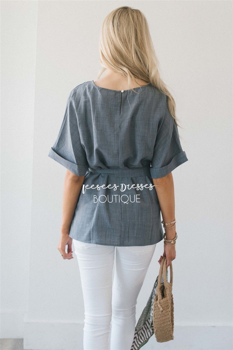 Embroidered Dolman Sleeve Tie Waist Top Tops vendor-unknown