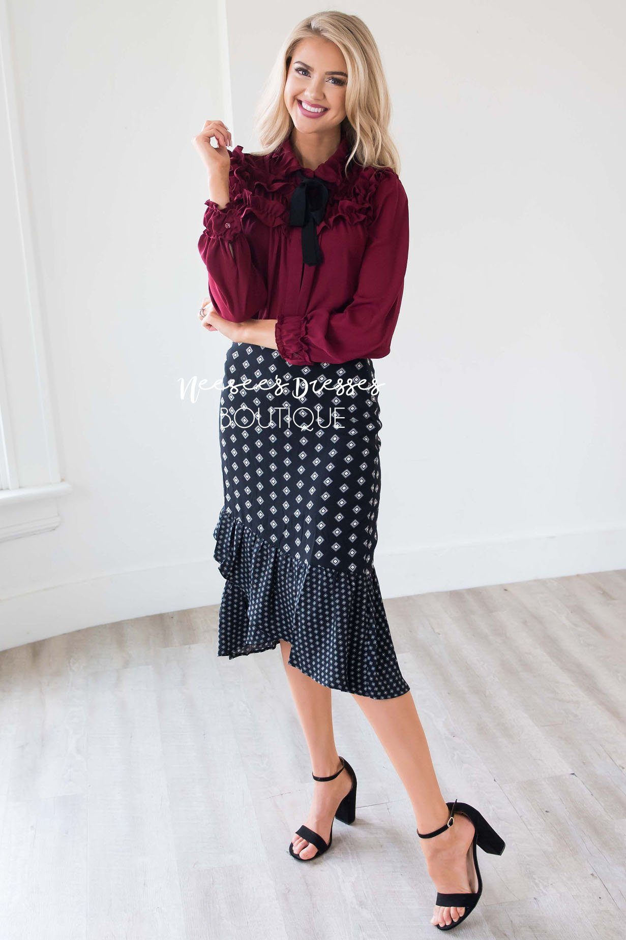Twin Print Ruffle Hem Skirt Skirts vendor-unknown