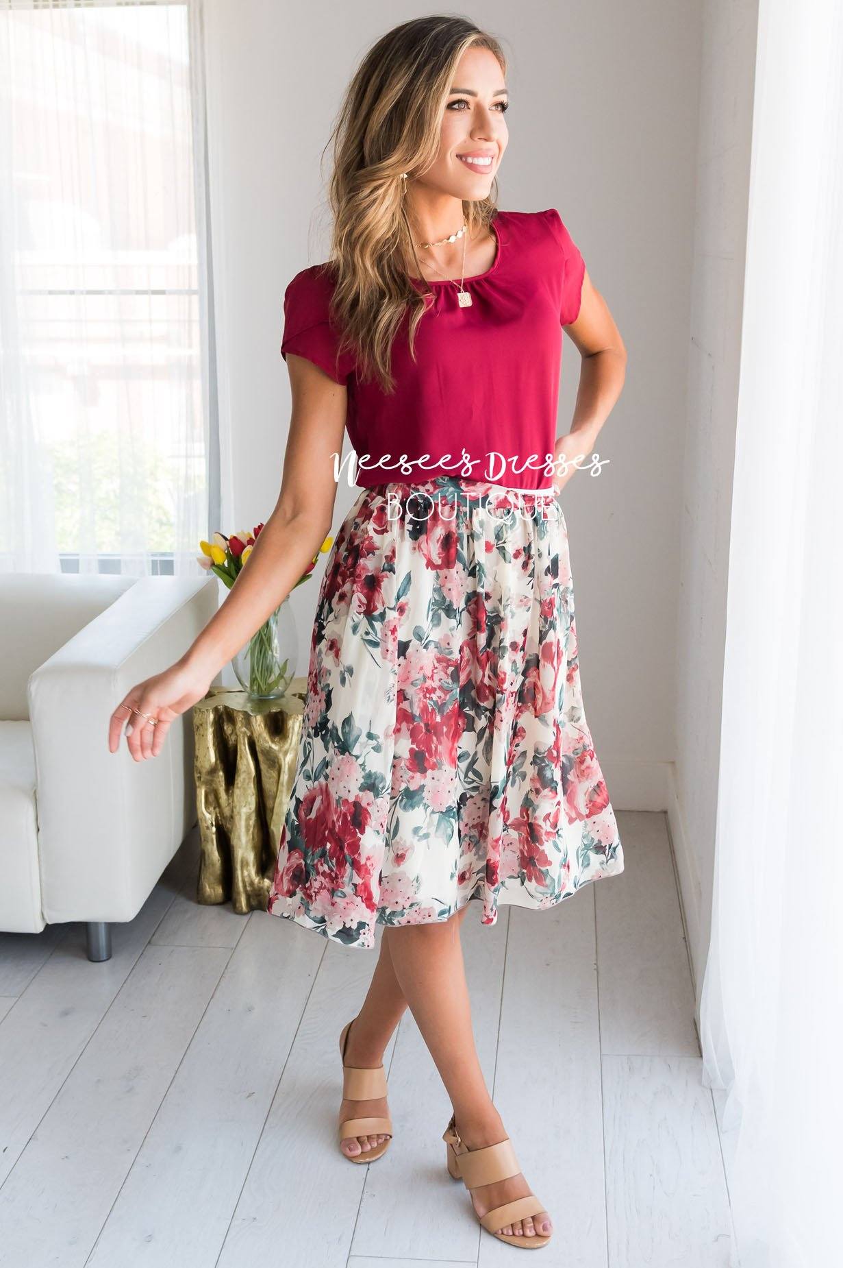 Deep Red Chiffon Top Tops vendor-unknown