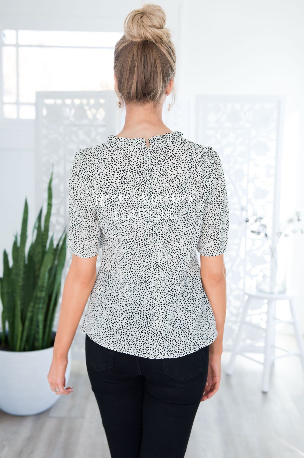 Definitely Maybe Leopard Dot Blouse Tops vendor-unknown