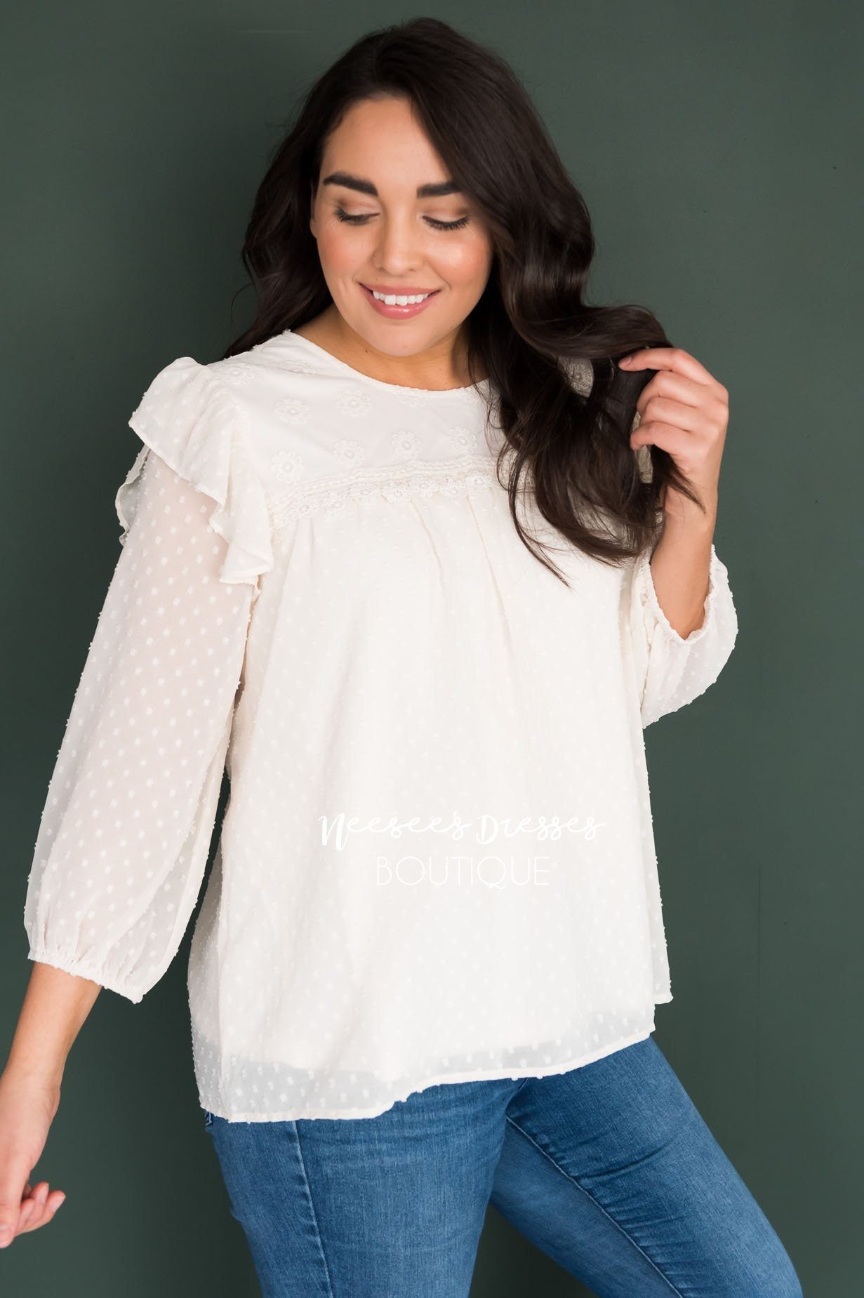 Delicate Swiss Dot Modest Blouse Tops vendor-unknown