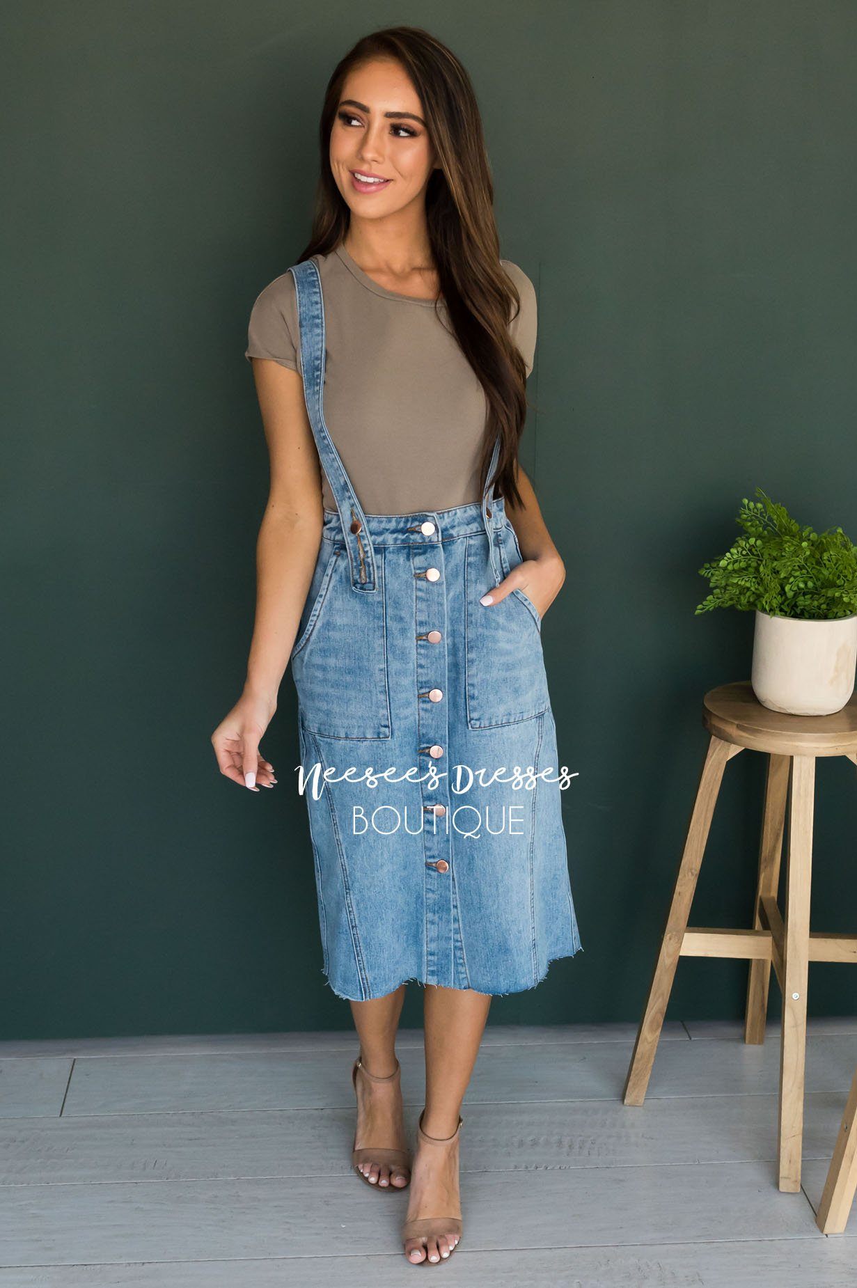 The Haydn Denim Overall Dress Modest Dresses vendor-unknown