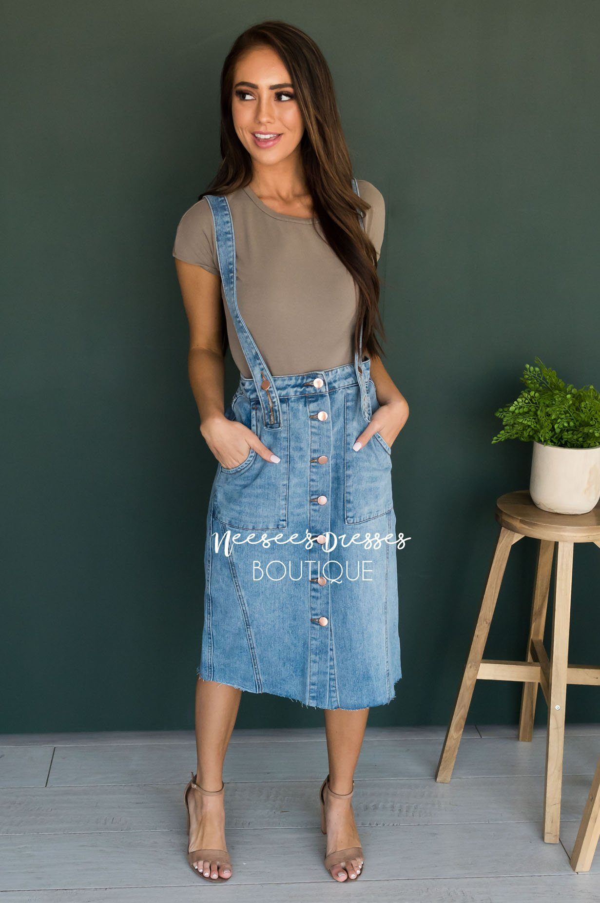 The Haydn Denim Overall Dress Modest Dresses vendor-unknown