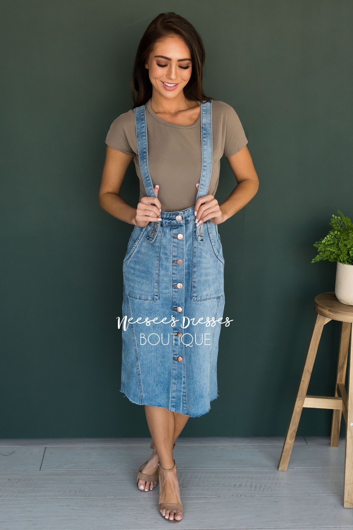 The Haydn Denim Overall Dress Modest Dresses vendor-unknown