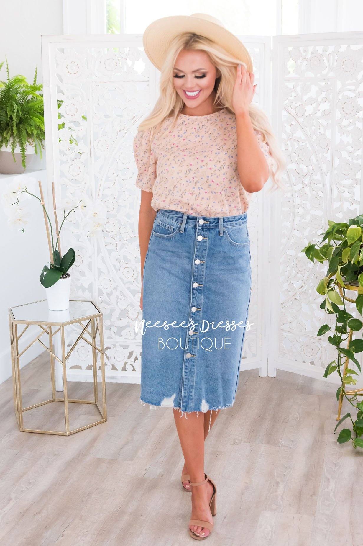 City of Lights Modest Denim Skirt Skirts vendor-unknown