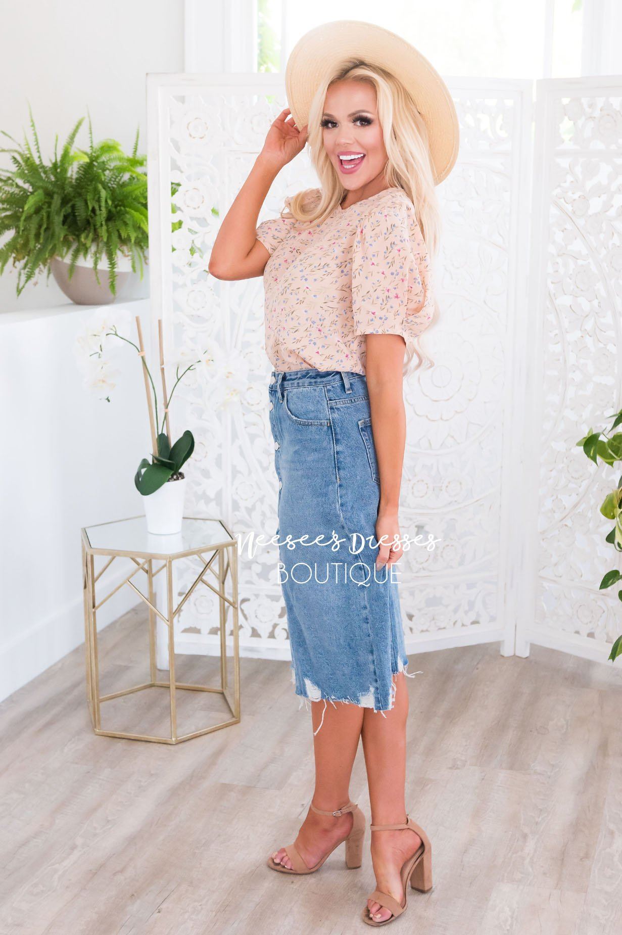 City of Lights Modest Denim Skirt Skirts vendor-unknown