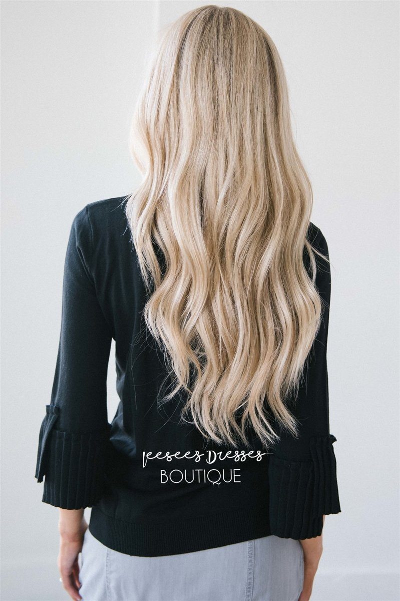 Pleated Bell Sleeve Cardigan Tops vendor-unknown