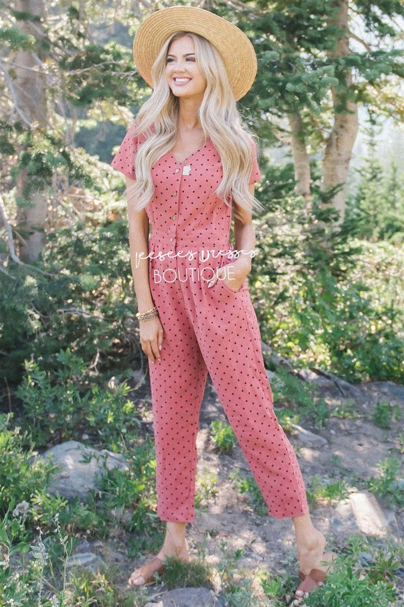 The Mimi Polka Dot Jumpsuit Modest Dresses vendor-unknown