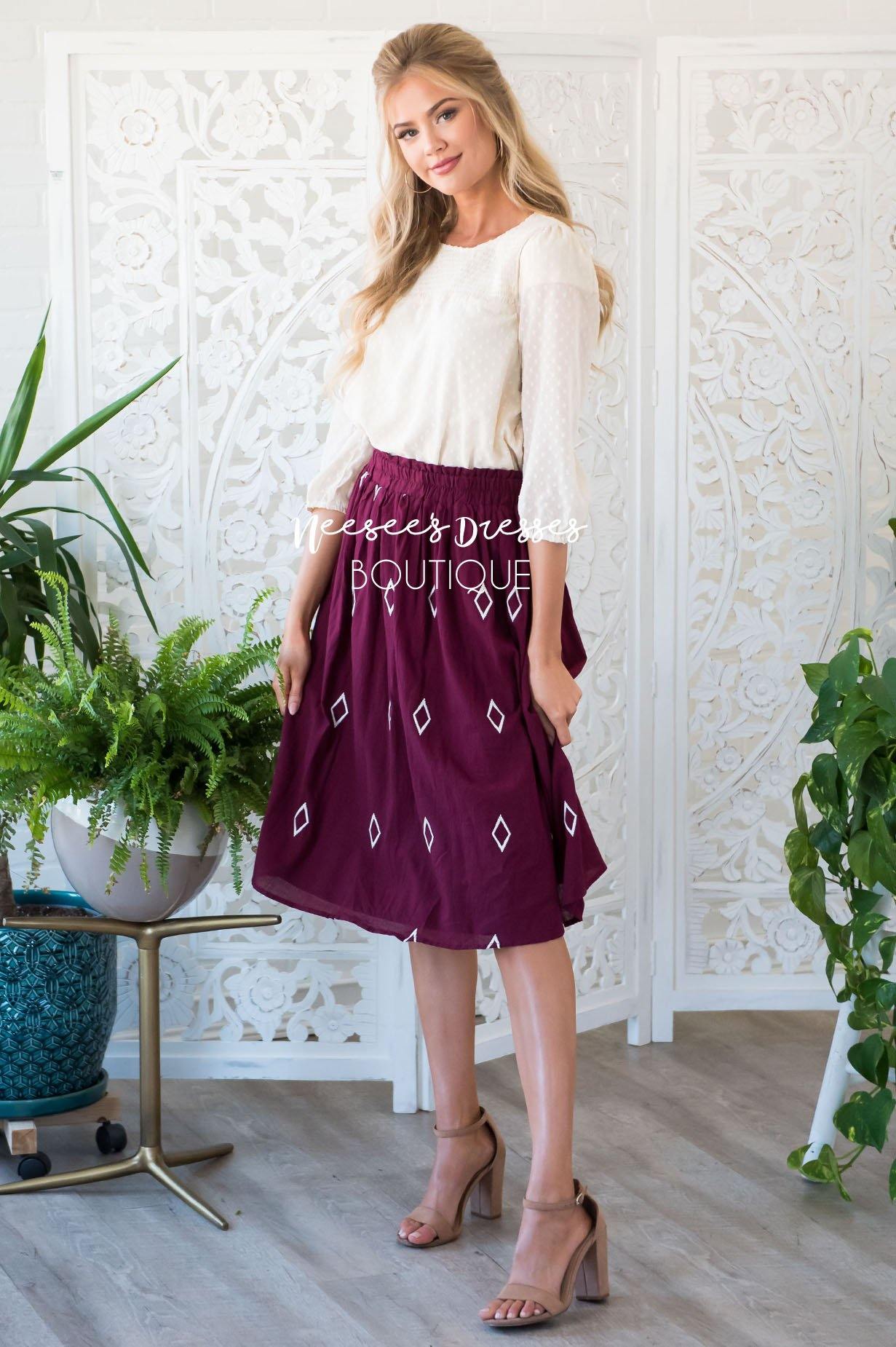 Diamond Print Smocked Waist Skirt Skirts vendor-unknown