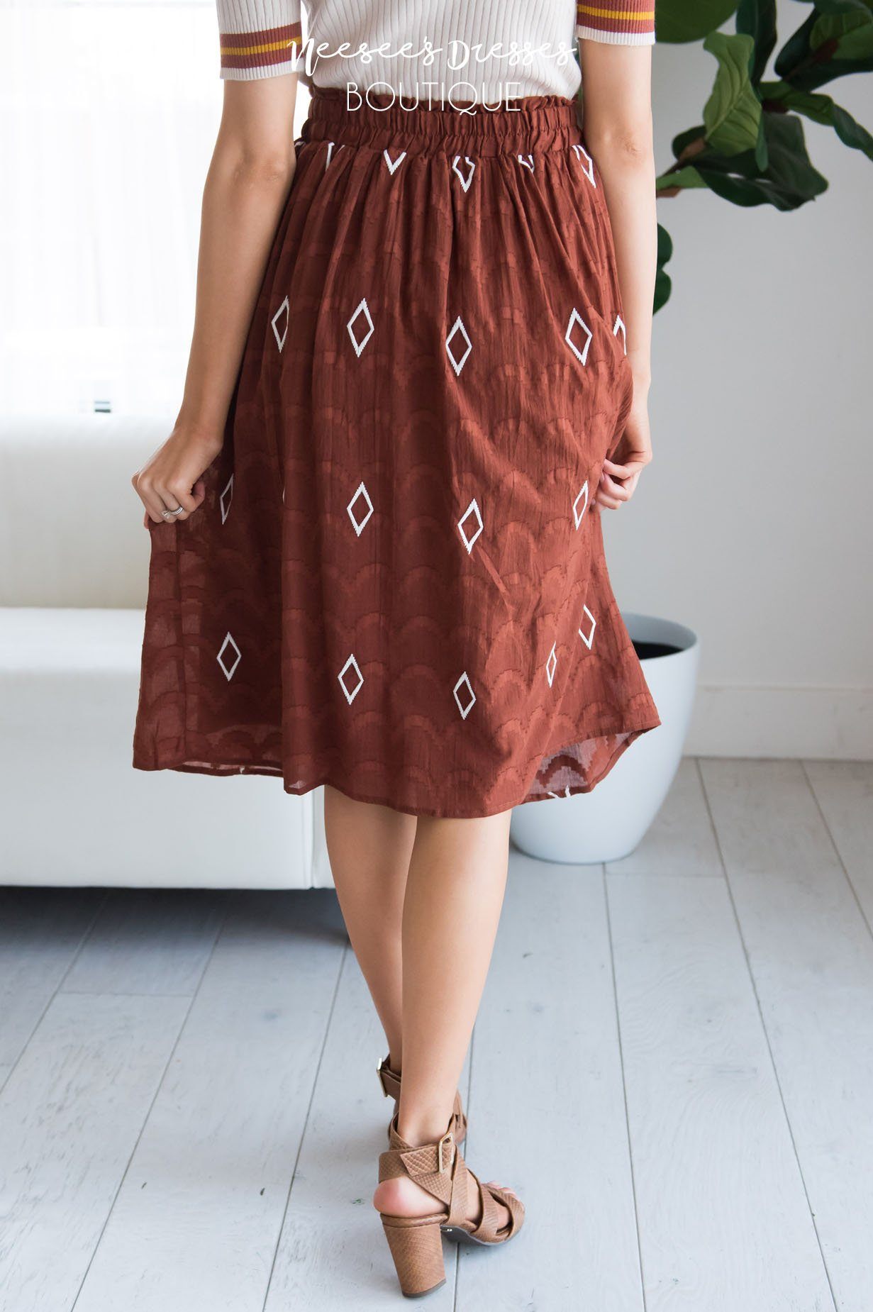 Diamond Print Smocked Waist Skirt Skirts vendor-unknown