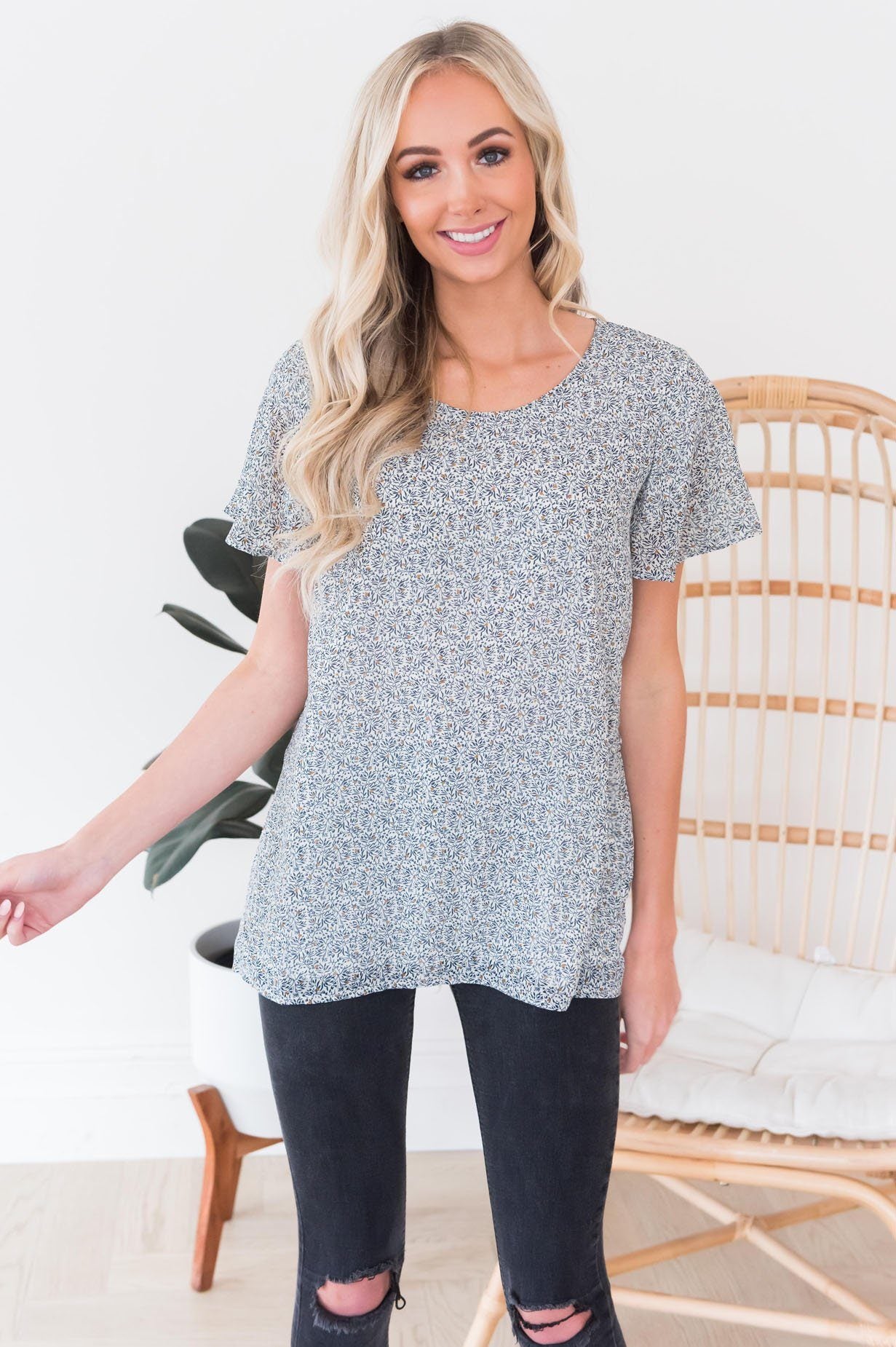 Ditzy Floral Modest Blouse Tops vendor-unknown
