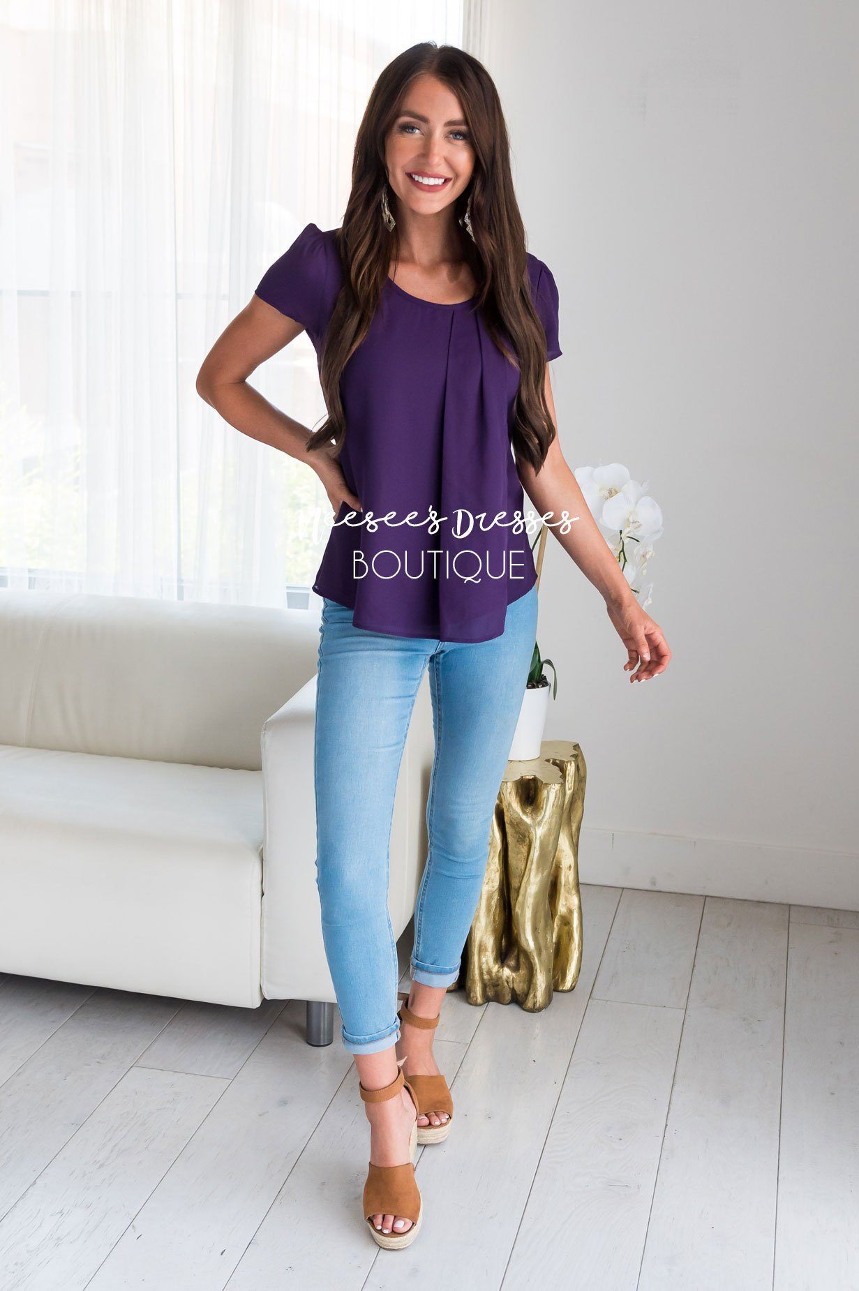 Eggplant Drape Top Tops Mikarose