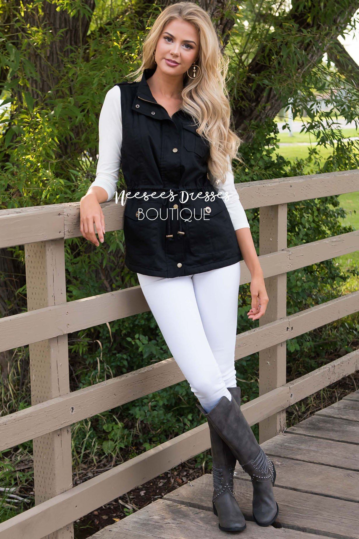 Forever Cuddly Drawstring Vest Tops vendor-unknown