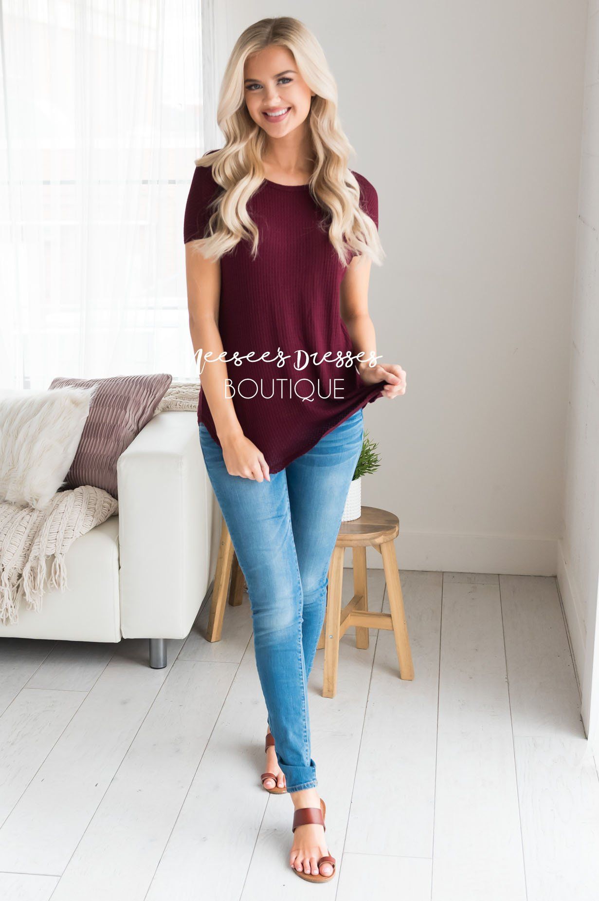 Dream Chaser Short Sleeve Thermal Top Modest Dresses vendor-unknown
