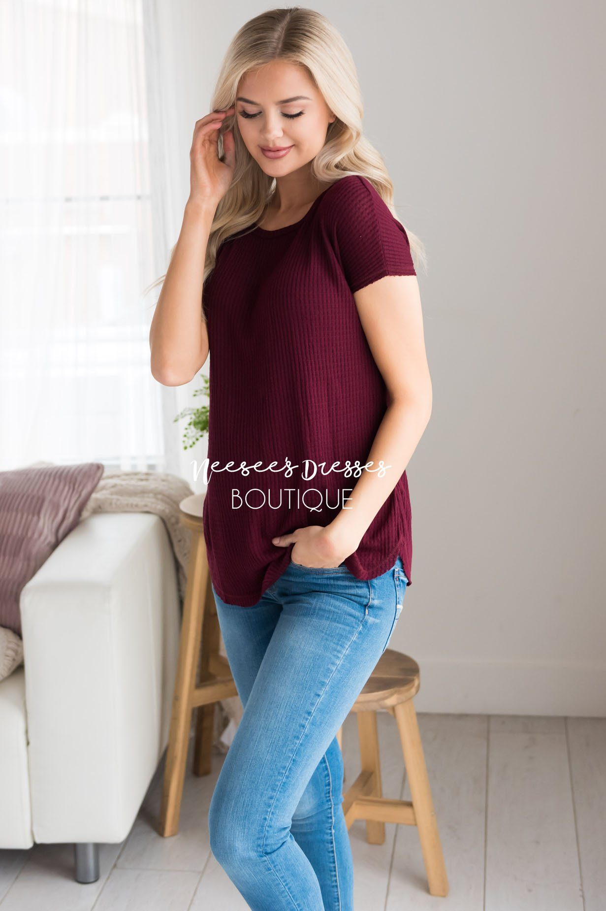 Dream Chaser Short Sleeve Thermal Top Modest Dresses vendor-unknown