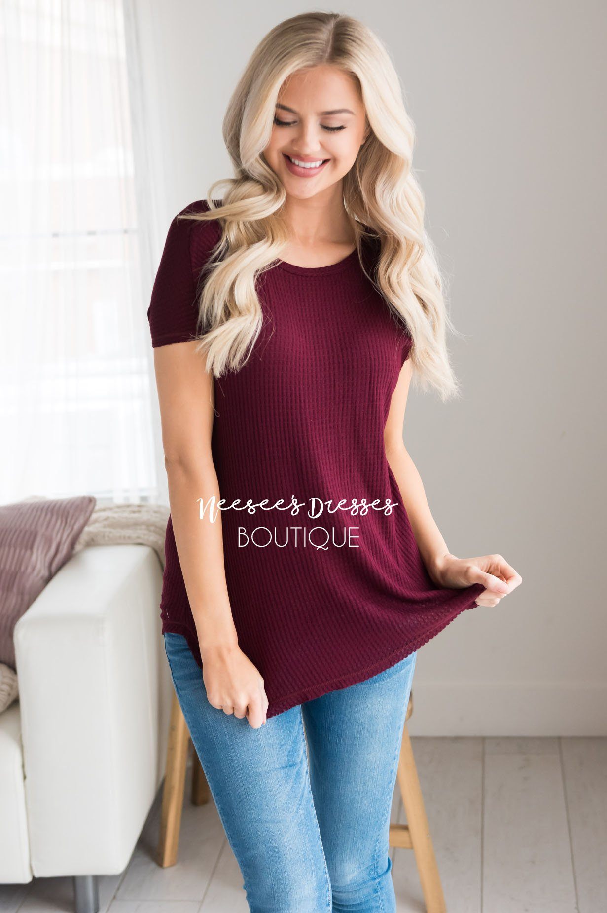 Dream Chaser Short Sleeve Thermal Top Modest Dresses vendor-unknown
