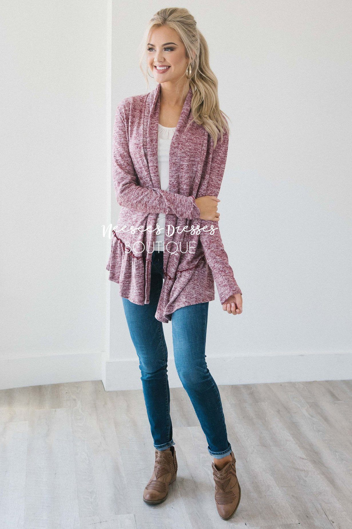 Autumn Perfection Ruffle Hem Cardigan Tops vendor-unknown