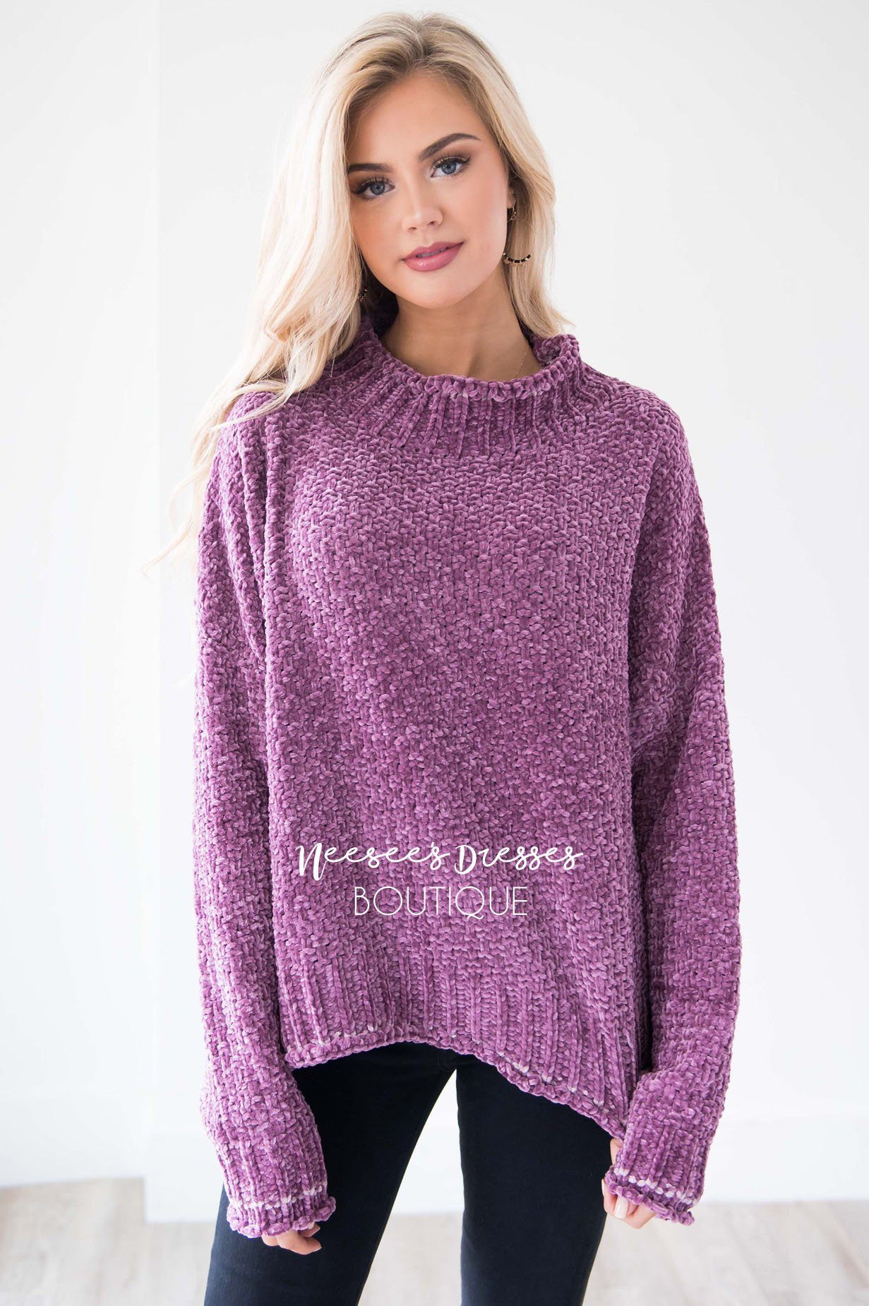 Soft Chenille Contrast Stitch Knit Sweater Tops vendor-unknown