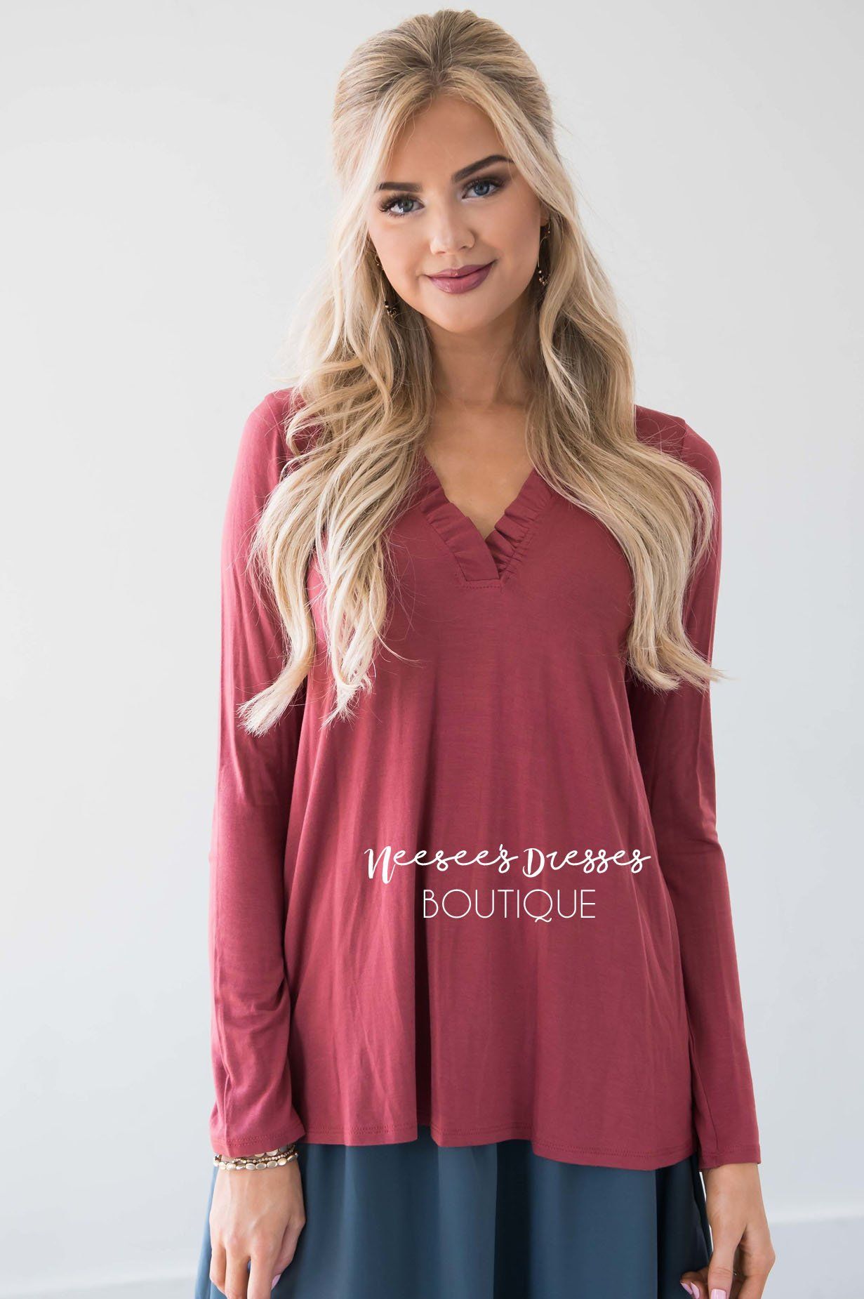 Since I Met You Ruffle Neck Blouse Tops vendor-unknown