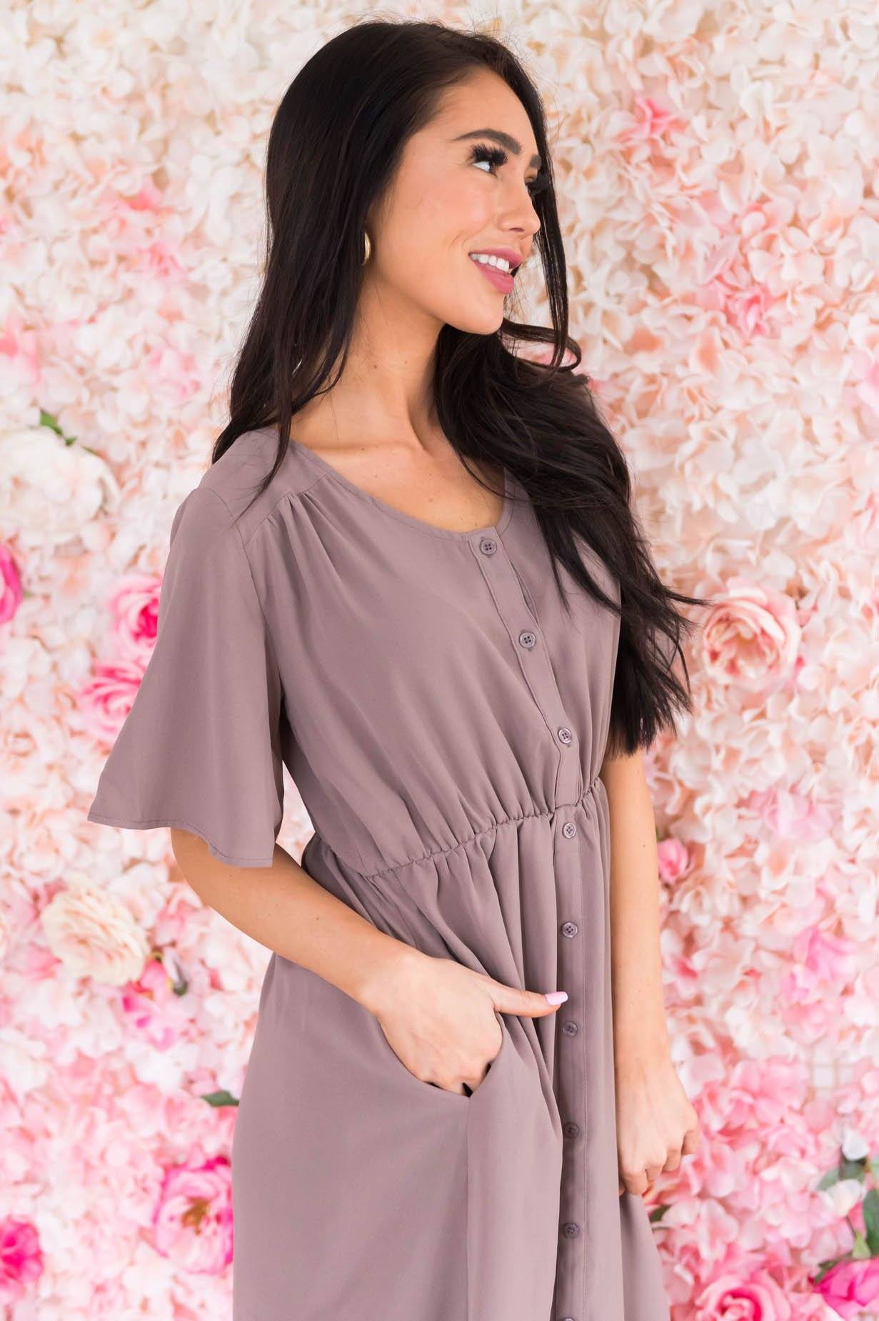 The Aria Button Dress Modest Dresses vendor-unknown
