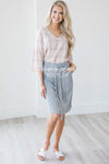 Chambray Button Front Tie Skirt Skirts vendor-unknown