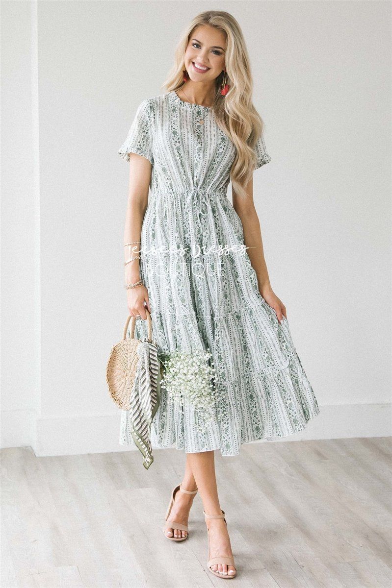 The Melina Modest Dresses vendor-unknown Small/Medium Dusty Sage Floral Paisley Print