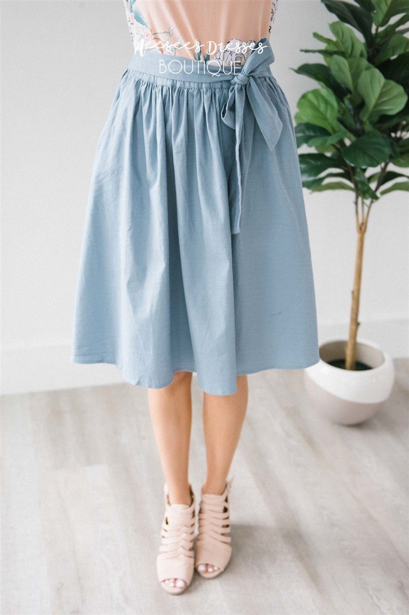 Chambray Tie Waist Skirt Skirts vendor-unknown