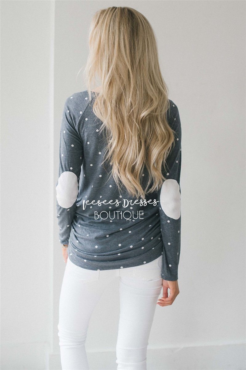 Elbow Patch Polka Dot Side Shirred Top Tops vendor-unknown
