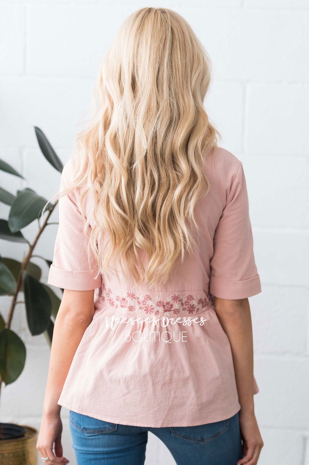 Peplum Embroidered Baby Doll Top Modest Dresses vendor-unknown