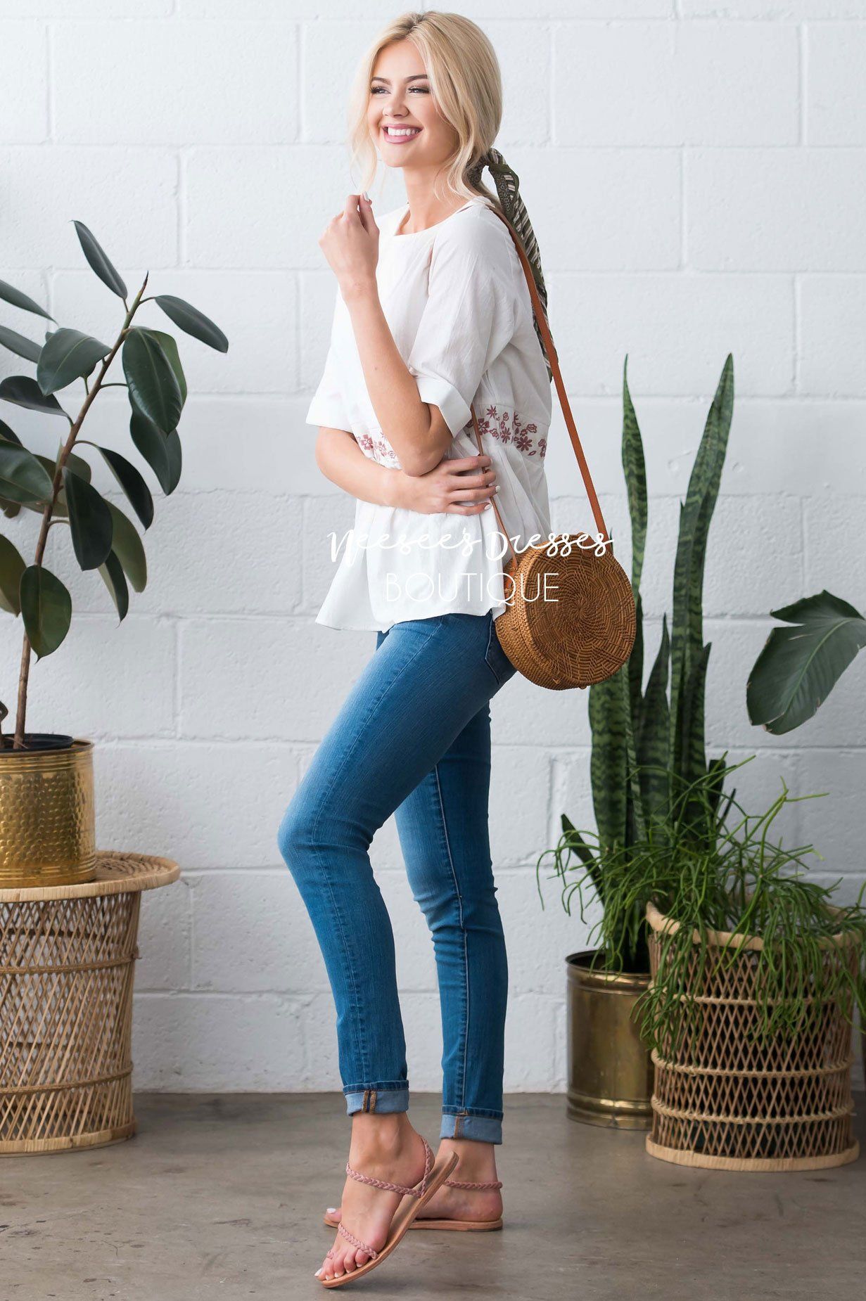 Peplum Embroidered Baby Doll Top Modest Dresses vendor-unknown