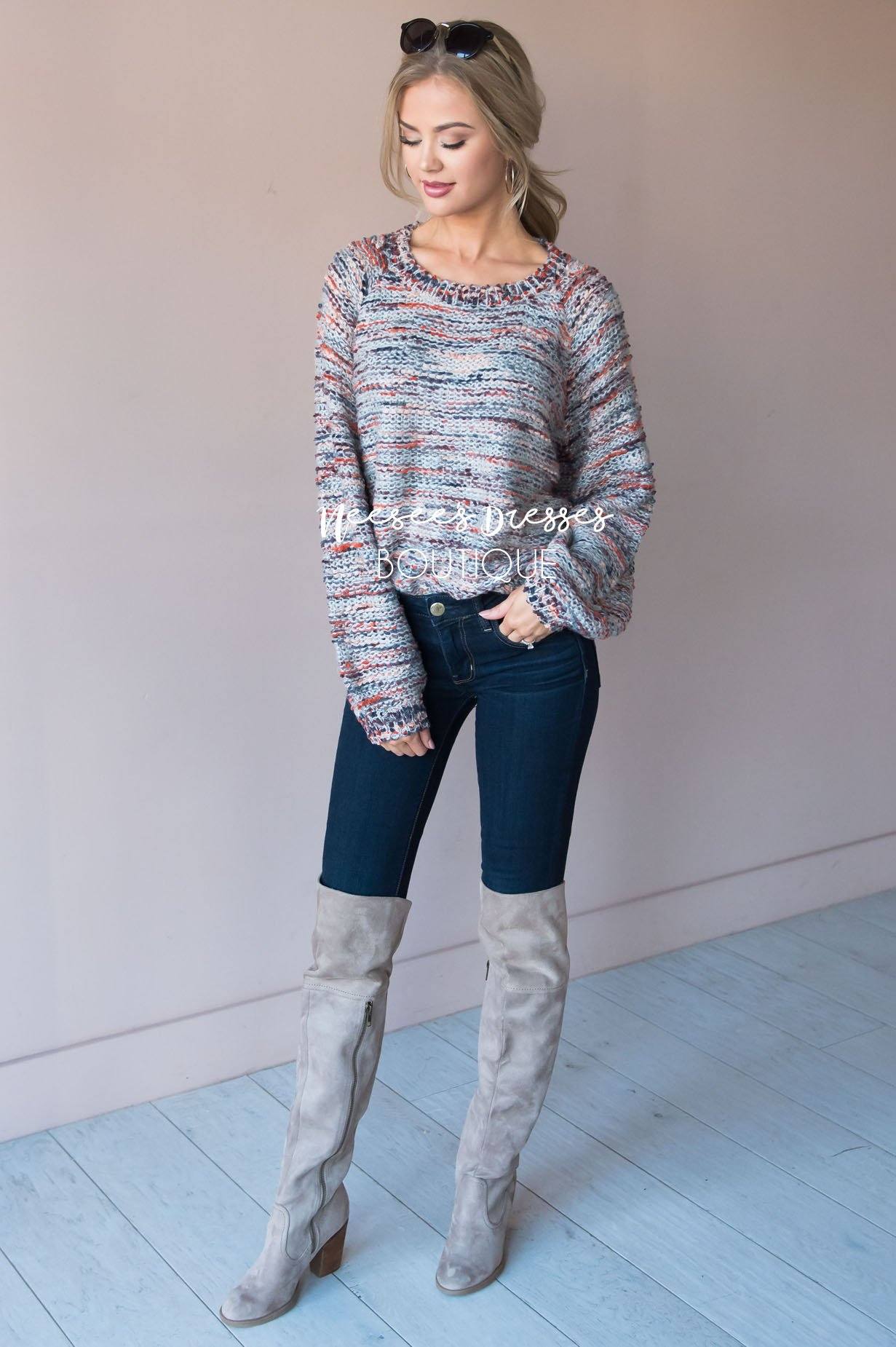 Everything Sweet Colorful Sweater Modest Dresses vendor-unknown