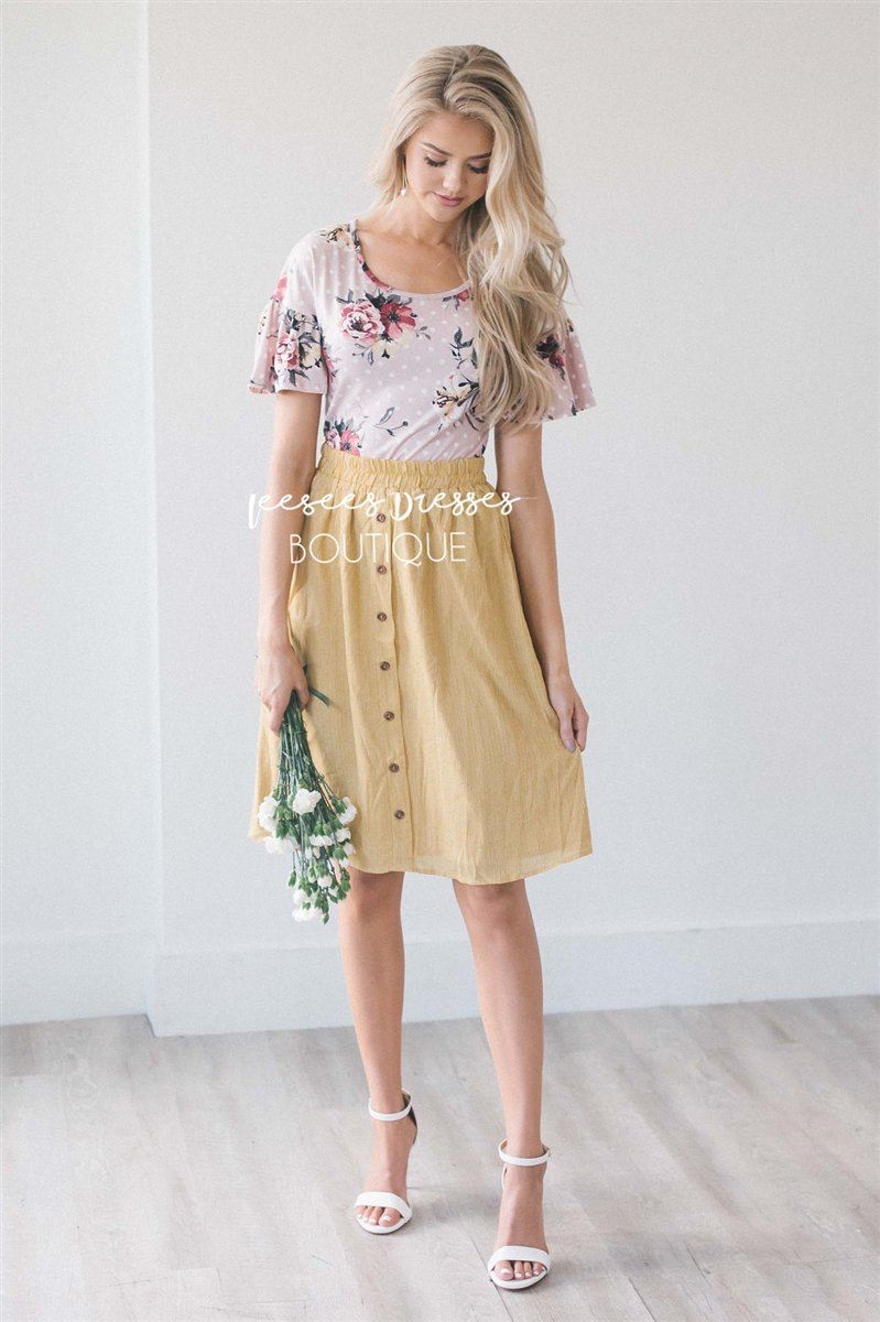 Mustard Pinstripe Button Detail Skirt Skirts vendor-unknown