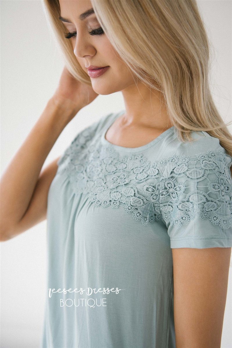 Lace Trim Short Sleeve Top Tops vendor-unknown