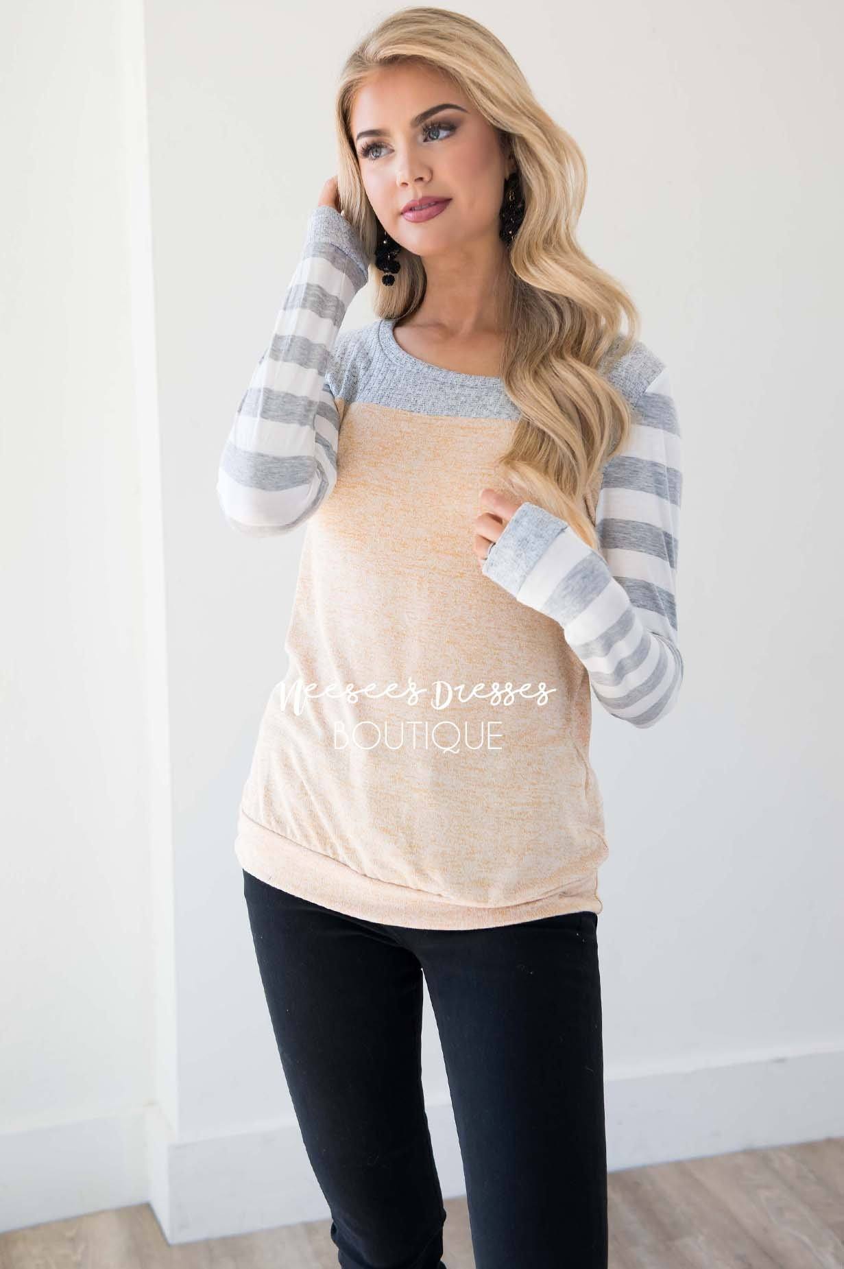 Strongest Love Stripe Sleeve Top Tops vendor-unknown