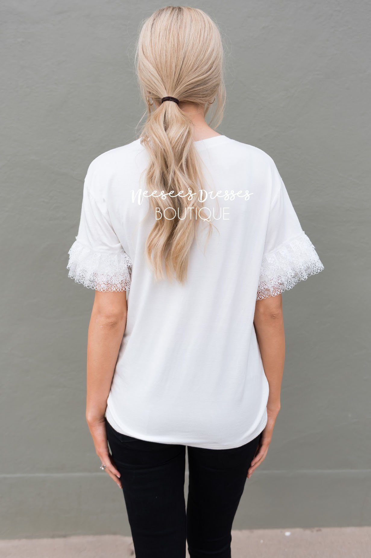 Faint of Heart Lace Sleeve Top Tops vendor-unknown