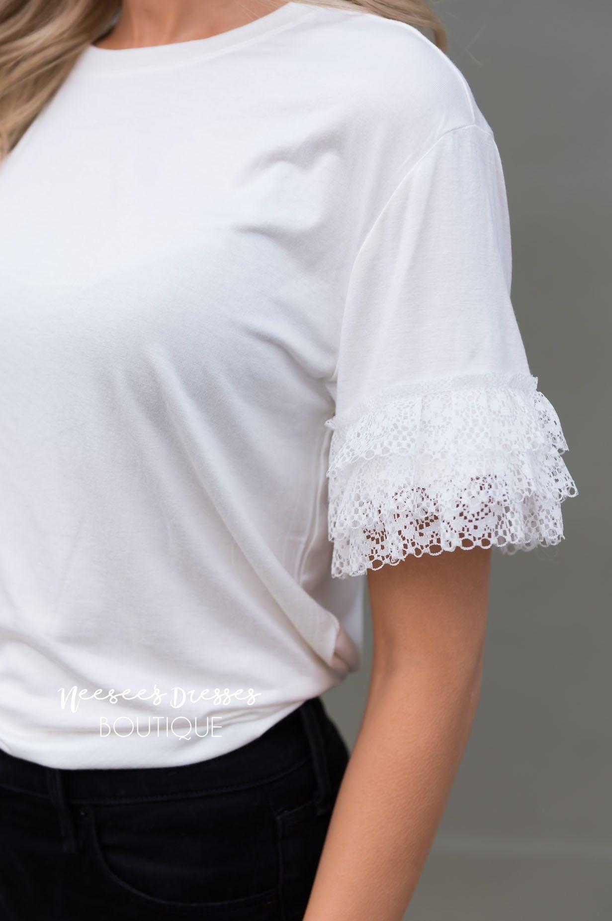 Faint of Heart Lace Sleeve Top Tops vendor-unknown