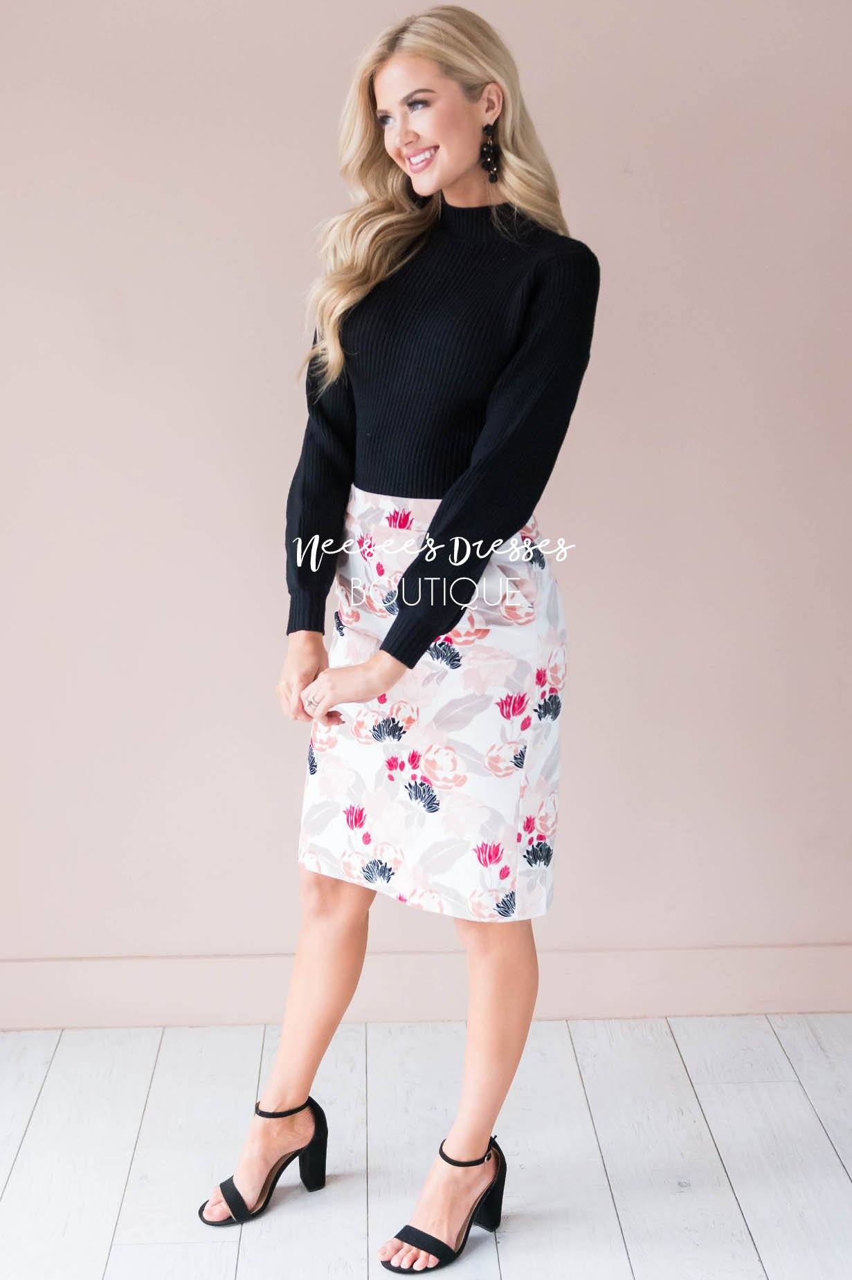 Blooming Beauty Velveteen Pencil Skirt Skirts vendor-unknown